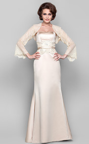 Sheath/Column Straps Floor-length Stretch Satin Tulle Mother of the Bride Dress