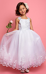 A-line Princess Straps Ankle-length Tulle And Satin Flower girl Dress(618895) 