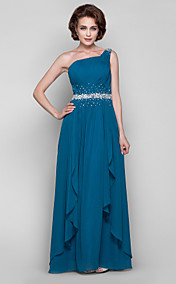 Sheath/Column  One Shoulder Floor-length Chiffon Mother  of the Bride Dress