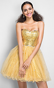 Princess A-line Sweetheart Short/Mini Tulle And Sequined Cocktail Dress (551409)