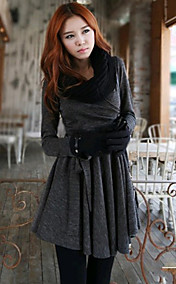 Women's V Neck Solid Color Long Sleeve Mini Dress