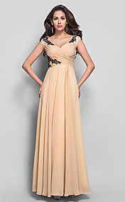 Sheath/Column V-neck Floor-length Appliques Chiffon Evening Dress (612415)