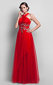 Sheath/Column  Halter Tulle  Floor-length Evening Dress