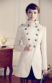 Women's Stand Collar Double Breast Woolen Slim Cut Coat