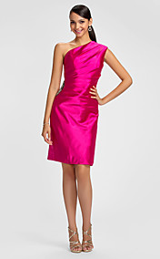 Sheath/Column One Shoulder Knee-length Stretch Satin Bridesmaid Dress