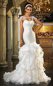 Trumpet/Mermaid Sweetheart Sweep/Brush Train And Organza And Tulle Wedding Dress(519036) 