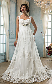  Sheath/Column Straps Sweetheart Tulle Wedding Dress