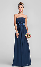 Empire Strapless Floor-length Chiffon Over Satin Bridesmaid Dress With Flower(s)