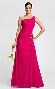 A-line One Shoulder Floor-length Criss Cross
Chiffon Bridesmaids Dress 