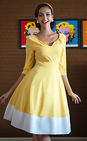 TS V Neck Contrast Color Swing Dress
