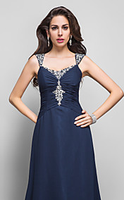 Sheath/Column Straps Sweep/Brush Train Beading Chiffon Evening Dress