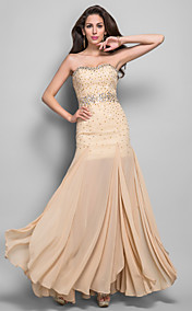 Sheath/Column Sweetheart Sleeveless Floor-length Beading Chiffon Evening Dress