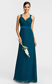 Sheath/Column V-neck Floor-length Chiffon Bridesmaid Dress (605511)