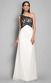 Sheath/Column One Shoulder Floor-length Lace and Chiffon Evening Dress