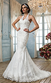 Trumpet/Mermaid V-neck Halter Tulle Wedding Dress 
