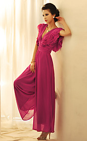 Women's V Neck Ruffled Hemline Sleeve Wide Leg Trousers