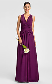 Sheath/Column V-neck Halter Floor-length Chiffon Bridesmaid Dress