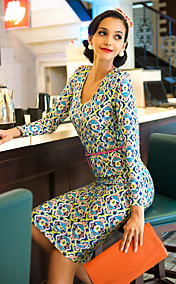 TS VINTAGE Print Deep V Jersey Dress