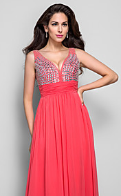 Sheath/Column V-neck Floor-length Beading Chiffon Evening Dress