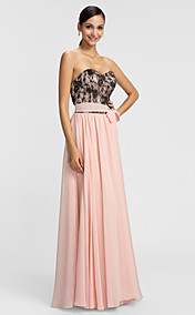Sheath/Column Sweetheart Floor-length Chiffon And Lace Evening Dress With Belt 