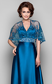 Sheath/Column V-neck Sweep/Brush Train Stretch Satin Lace Evening Dress