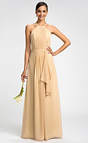 Sheath/Column High Neck Floor-length Chiffon Evening Dress