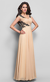 Sheath/Column V-neck Floor-length Appliques Chiffon Evening Dress (612415)