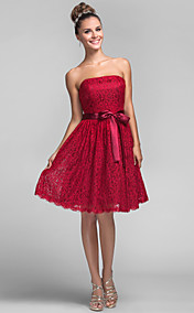 A-line Princess Strapless Knee-length Lace Bridesmaid Dress