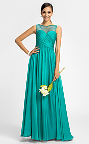 Sheath/Column Scoop Floor-length Chiffon Tulle Bridesmaid Dress