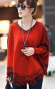 Women's Ethnic Jacquared Tassles Cape Sweater