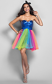A-line/Princess Sweetheart Short/Mini Sequined And Tulle Refined Cocktail Dress