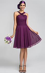A-line Princess Halter Knee-length Chiffon Bridesmaid Dress (663654)