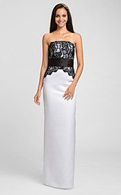 Sheath/Column Strapless Floor-length Satin And Lace Bridesmaid Dress (631241)
