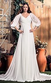  A-line V-neck Court Train Chiffon Wedding Dress (568344)