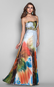 A-line/Princess Spaghetti Straps Floor-length Print Chiffon Evening/Prom Dress