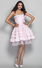 A-line/Princess Strapless Knee-lenght Taffeta and Tulle Cocktail/Prom Dress (631267)