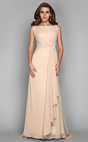 Sheath/Column Bateau Sweep/Brush Train Chiffon Evening Dress