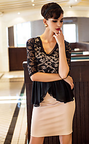 TS Deep V Neck Wasp Waist Lace Peplum Dress