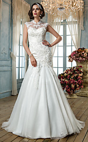 Free Custom Measurements!  Trumpet/Mermaid High Neck Tulle Wedding Dress