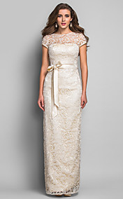 Sheath/Column Jewel Floor-length Lace Evening Dress (631246)