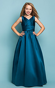 A-line Princess V-neck Satin Junior Bridesmaid Dress (551556)