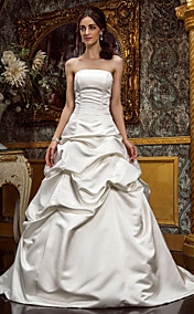  A-line Strapless Princess Sweep/Brush Train Satin Wedding Dress (604663) 