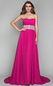 Sheath/Column Strapless Sweep/Brush Train Chiffon Evening Dress (493600)