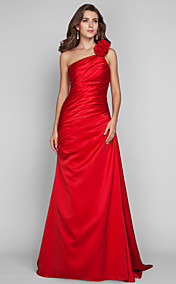 Sheath/Column One Shoulder Floor-length Satin Evening Dress (635889)