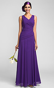 Sheath/Column V-neck Floor-length Chiffon Bridesmaid Dress (663658)