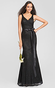 Trumpet/Mermaid V-neck Floor-length Lace Bridesmaid Dress (631232)