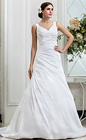 A-line V-neck Chapel Train Taffeta Wedding Dress (631162)