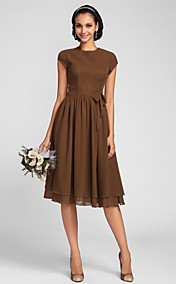 A-line Jewel Knee-length Chiffon Bridesmaid Dress (663662)