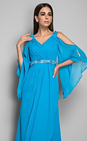 Sheath/Column V-neck Natural Floor-length Chiffon Evening Dress
