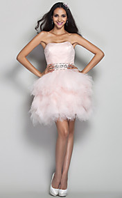 A-line/Princess Strapless Short/Mini Tulle Cocktail Dress (635899)